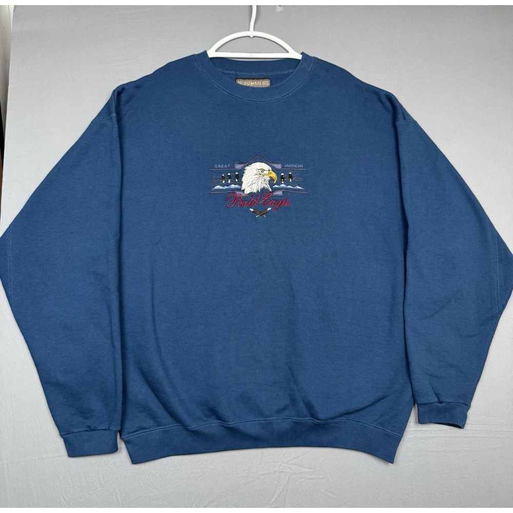Vintage Bald‎ Eagle Embroidered Crewneck Sweatshirt Mens 2XL Headwaters Pullover